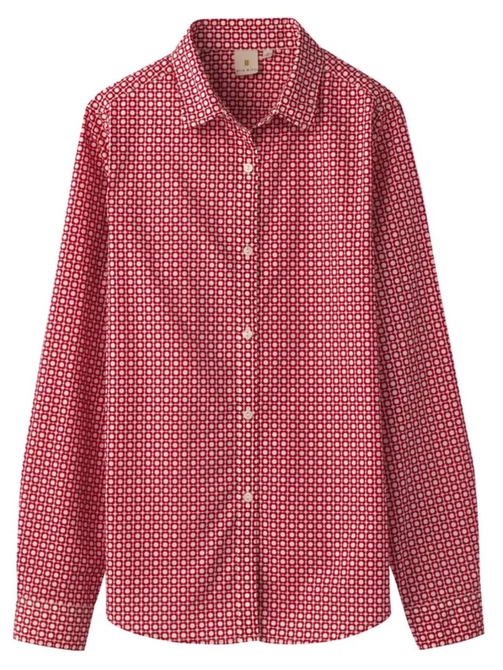 Orla Kiely x Uniqlo Red Retro Geo Pattern Button Up Shirt 100% Cotton Size Small
